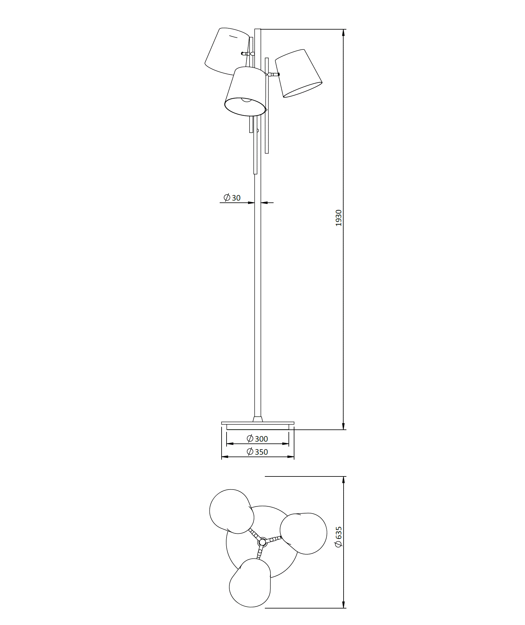 Abmessungen S 6791 Stehleuchte