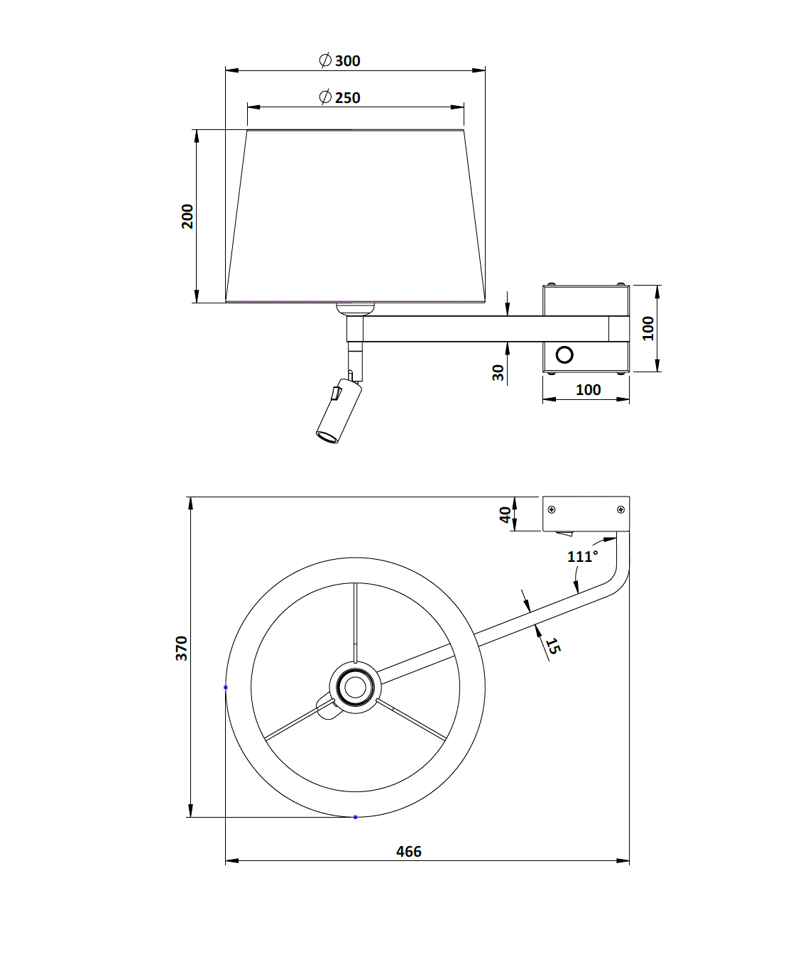 Abmessungen S 6253 Wandleuchte